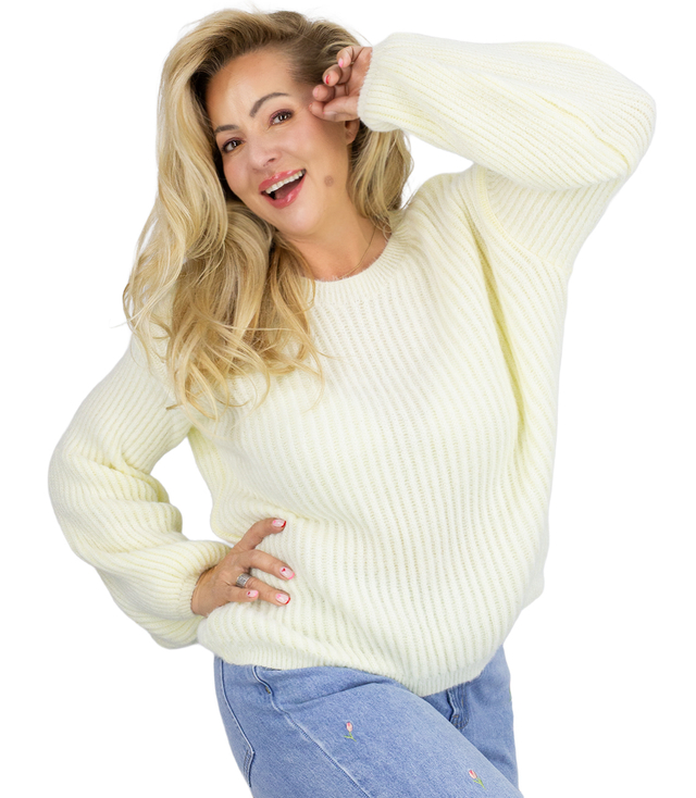 Striped sweater made of soft puffy sleeve material