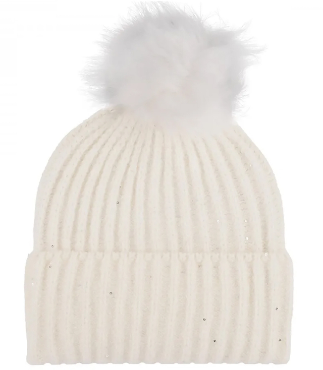 Warm women's cap with pom-pom and sequins autumn winter hat 