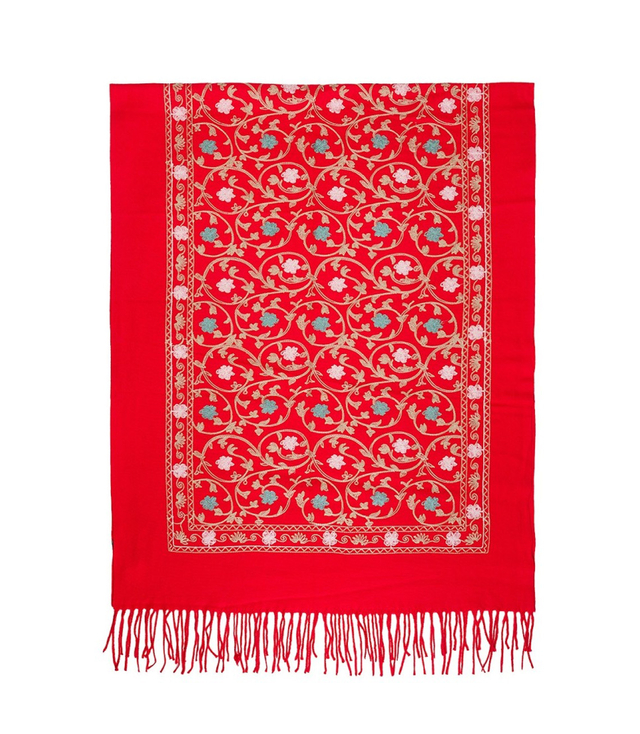 Women's patterned shawl with tassels 