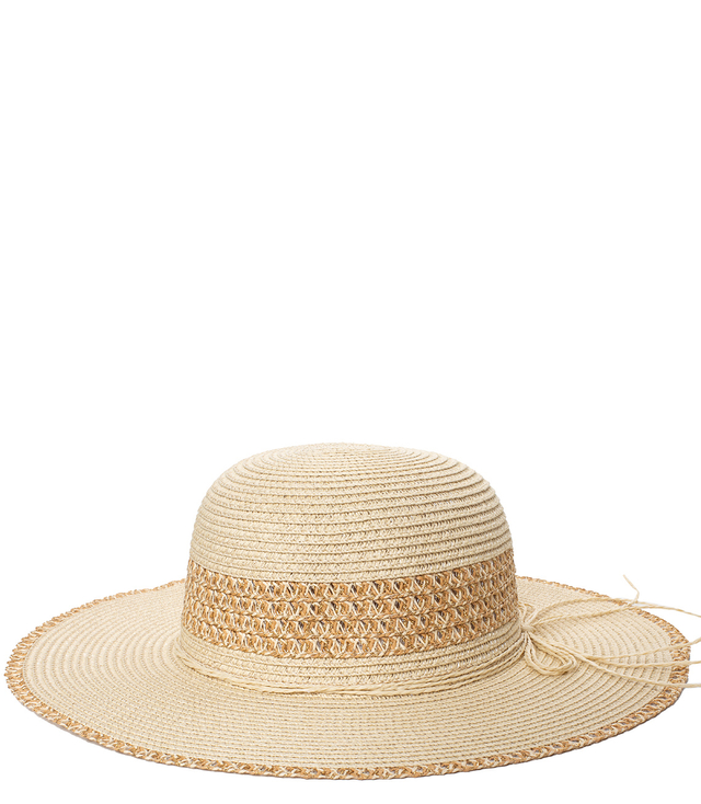 Women's gold thread straw hat with large brim