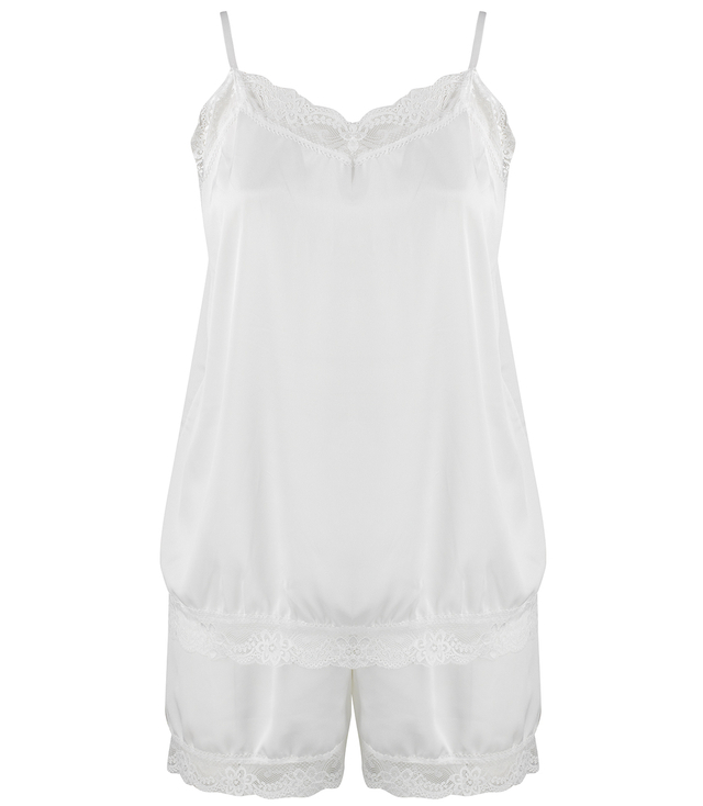 Satin pajama set with lace shorts top petticoat