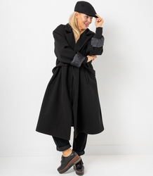 Women's long oversize coat with decorative belt KASIA