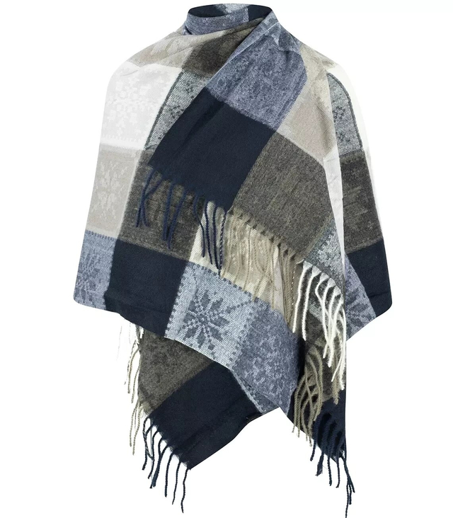 Warm shawl scarf checkered knit long