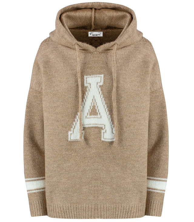 Warm women's sweater with a hood and the letter A Alicja