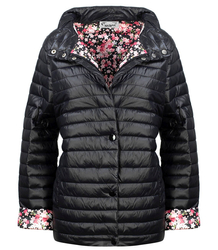 Short transitional quilted jacket with flowers