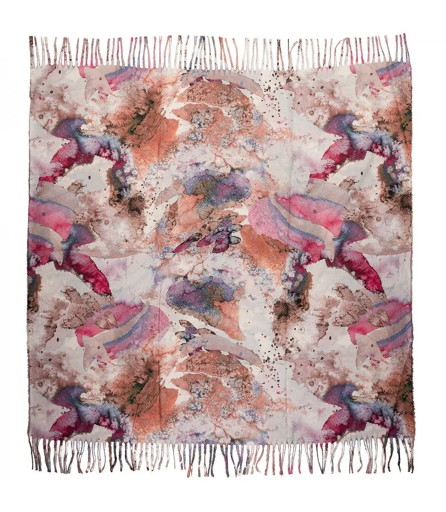Women's scarf with watercolor delicate pattern and tassels