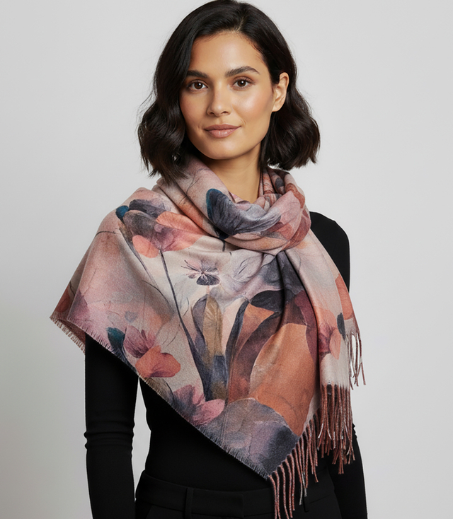 Square shawl scarf for women with tassels AGRAFKA