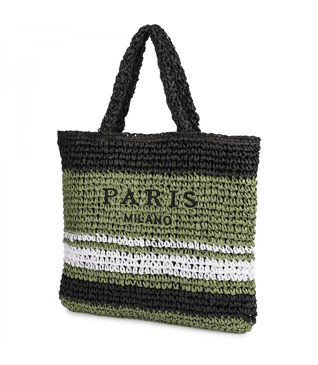 Large plaid shuttle bag with horizontal stripes with PARIS lettering