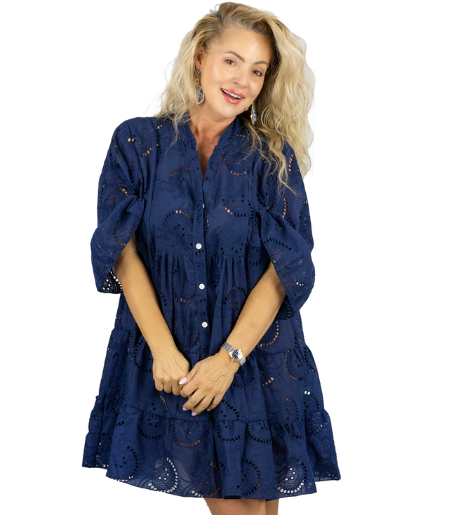 Boho embroidery English cotton flared dress LUNA
