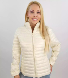 Short transitional quilted jacket with a stand-up collar