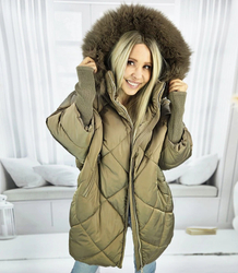 Warm womens winter quilted jacket with a hood and fur NASTY