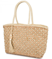 Large basket, summer bag, soft woven handbag with tassel