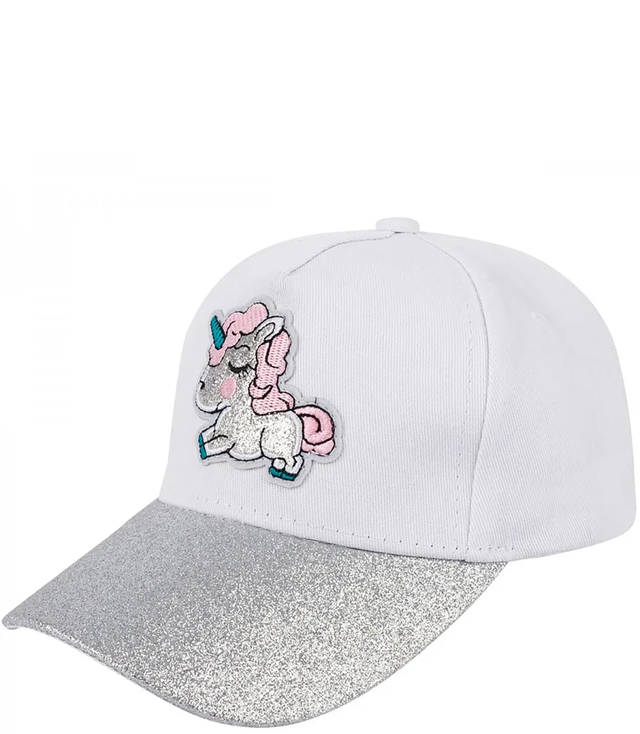 Children's baseball cap decorated with unicorn with glitter visor