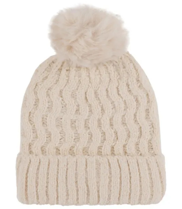 Warm women's beanie with pompom wave weave autumn winter hat 