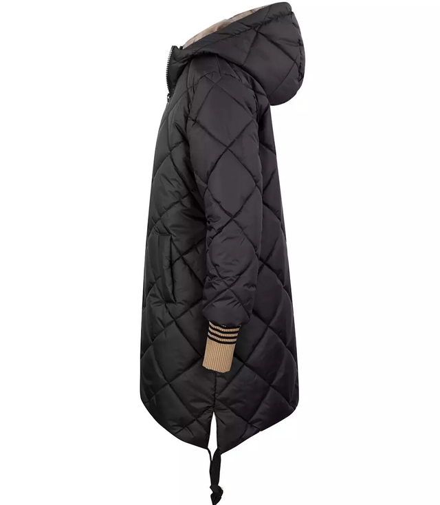 Warm thick quilted jacket with a hood winter
