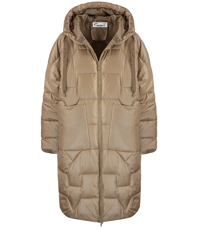 Długa kurtka damska ciepła z pikowaniem z kapturem ANABEL