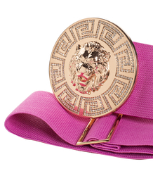 Women's belt with a gold lion and zircons, adjustable and elastic