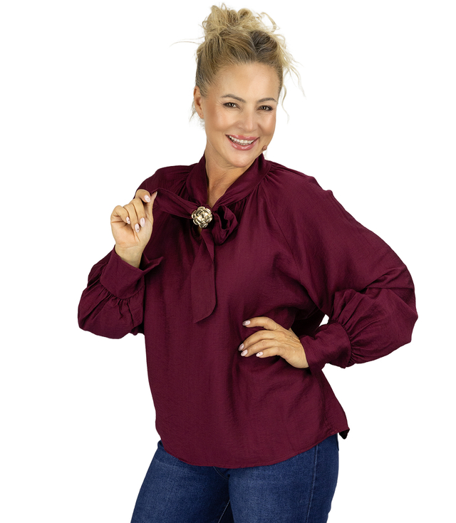 Romantic blouse with binding and brooch ROSE