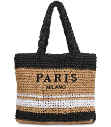 Large plaid shuttle bag with horizontal stripes with PARIS lettering