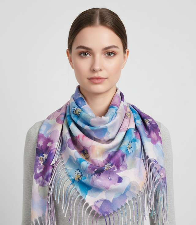 Floral women's scarf shawl with tassels