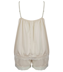 Satin pajama set with lace shorts top petticoat