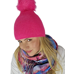 Warm women's beanie with pompon winter autumn ribbed monochrome hat