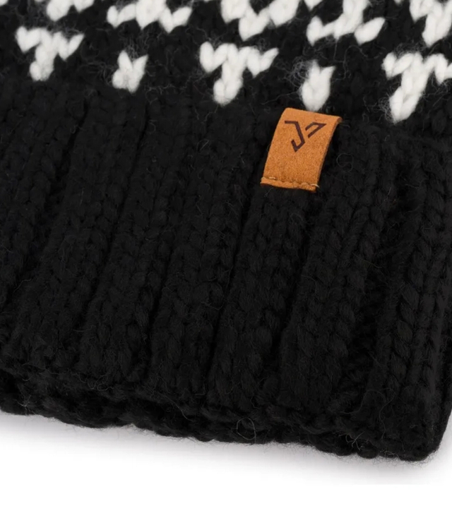 Warm women's cap with colorful pom-pom in winter pattern autumn winter