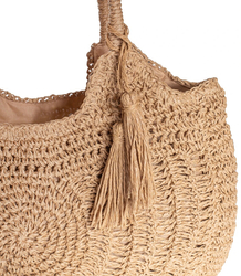 Large round straw beach bag, fully woven