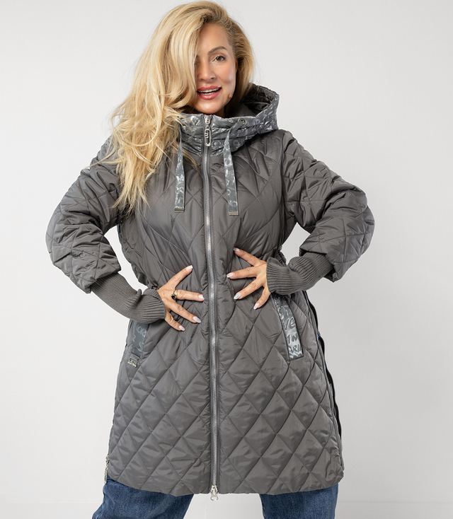 Long winter jacket with decorative hood LUNA