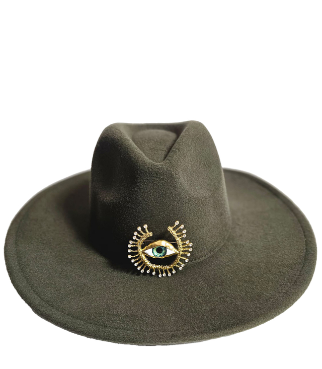 Elegant women's panama hat with decorative brooch "Eye of Elegance"