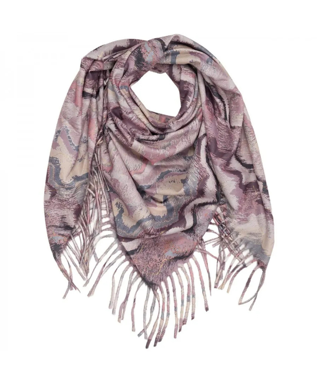 Wavy delicate pattern scarf with tassels