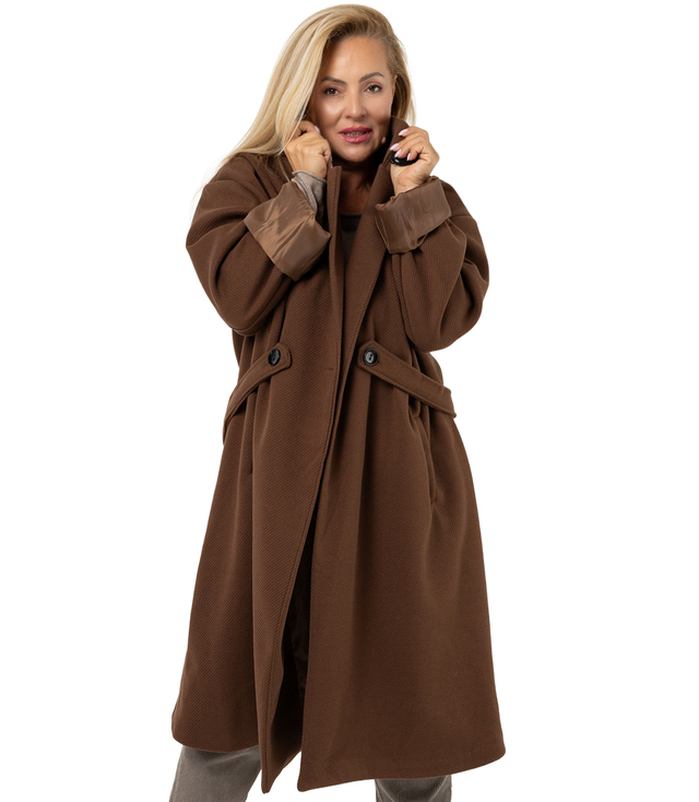 Women's long oversize coat with decorative belt KASIA