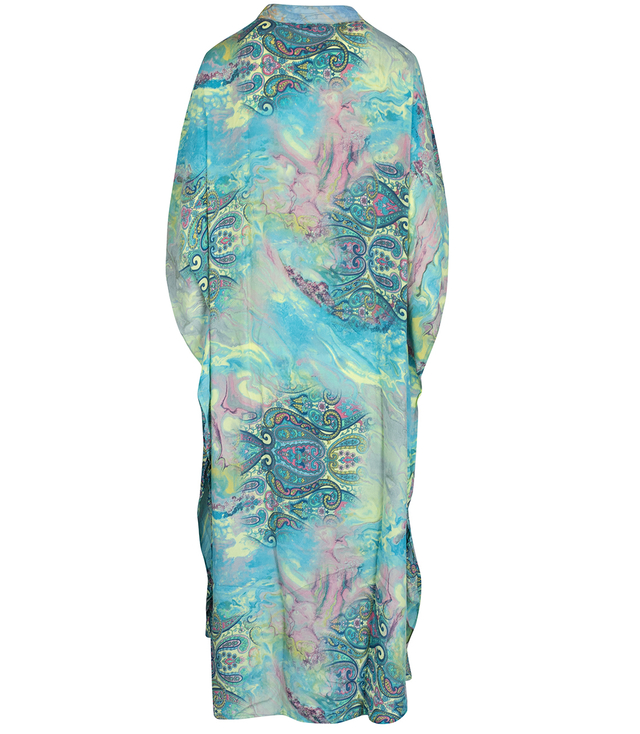 Long ethnic BAT dress with colorful patterns, NOVENTA silk