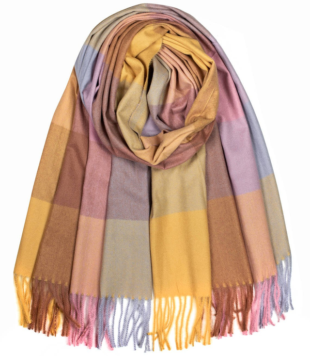 Fashionable warm shawl scarf plaid fringes