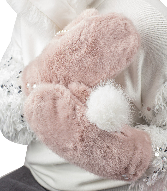 Women's Warm Gloves with fur insulated decorated with pearls