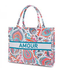 Large colorful shopper bag with AMOUR lettering