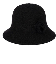 Kapelusz damski cloche naszywka kwiat