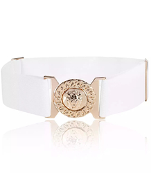 Women's belt with gold lion adjustable elastic