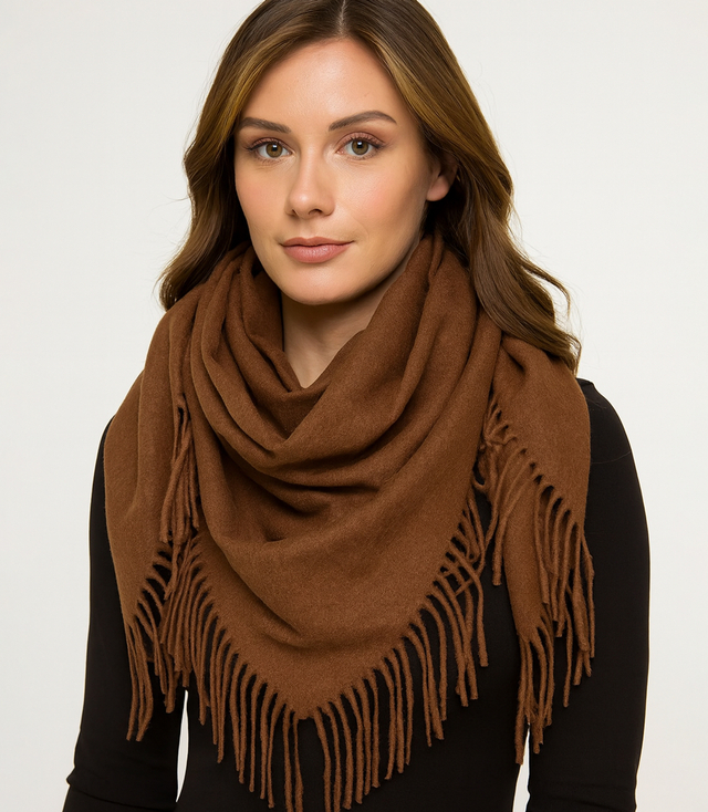One-color shawl shlik scarf with fringe GRACE