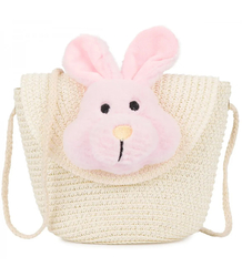 Children's straw bag with plush bunny 