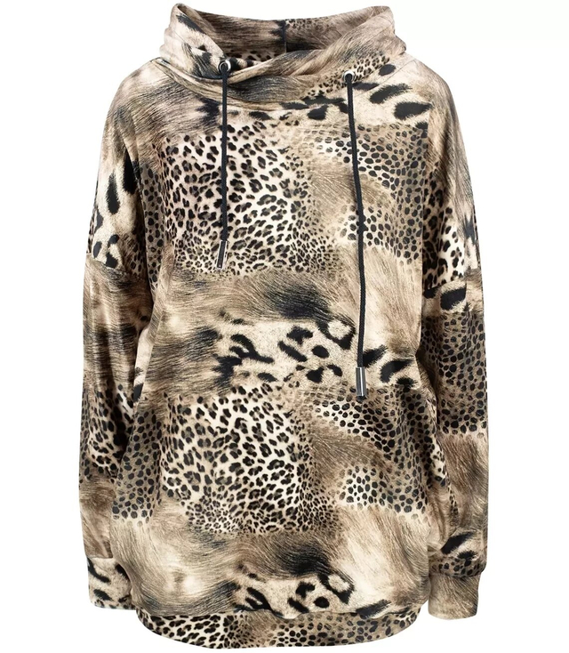 Welurowa luźna bluza animal print komin JOLA