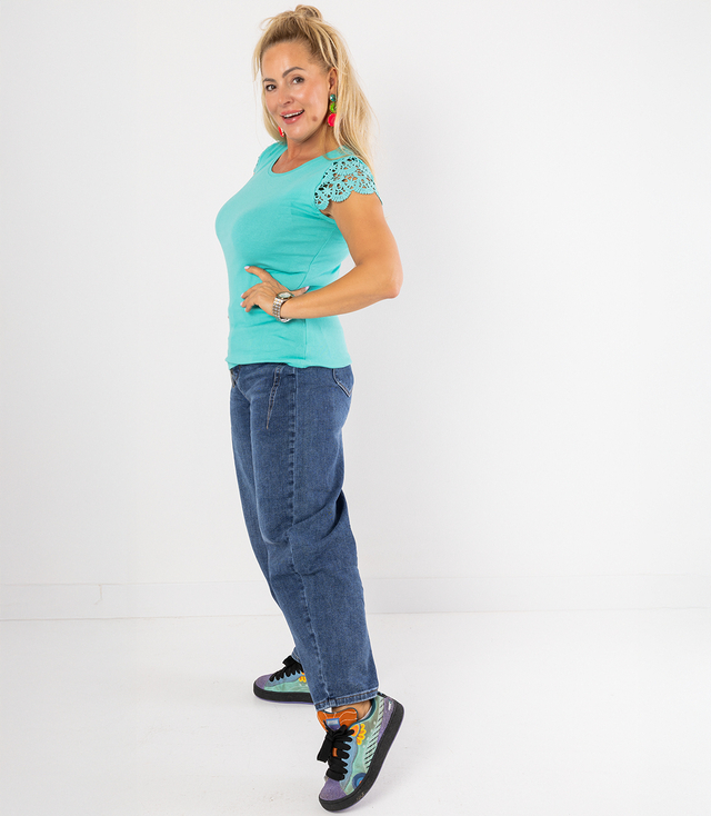 Bluzka koszulka krótki rękaw ozdobiona koronką Elegancka LUIZA