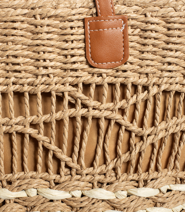 Medium basket, summer bag, stiff handbag, woven eco-leather handles