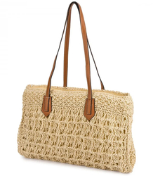 Openwork raffia bag with elegant handles boho style for summer