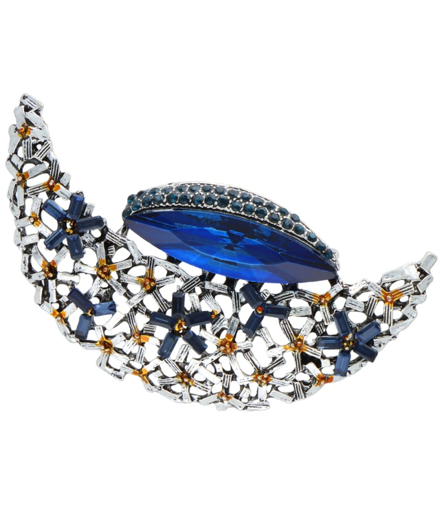 Brooch with beautiful, decorative zircons, crystals, safety pin