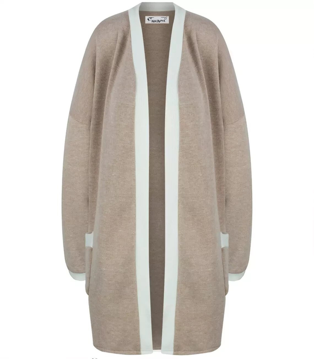 Cardigan straight sweater with white piping LUCY