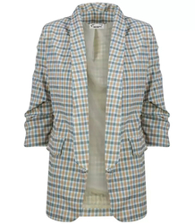 Checked blazer jacket with draped 3/4 sleeves