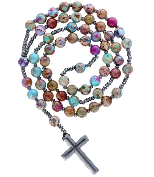 Rosary Necklace Jasper Pendant Adjustable Length