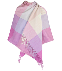 Warm shawl scarf checkered pastel knitted fabric