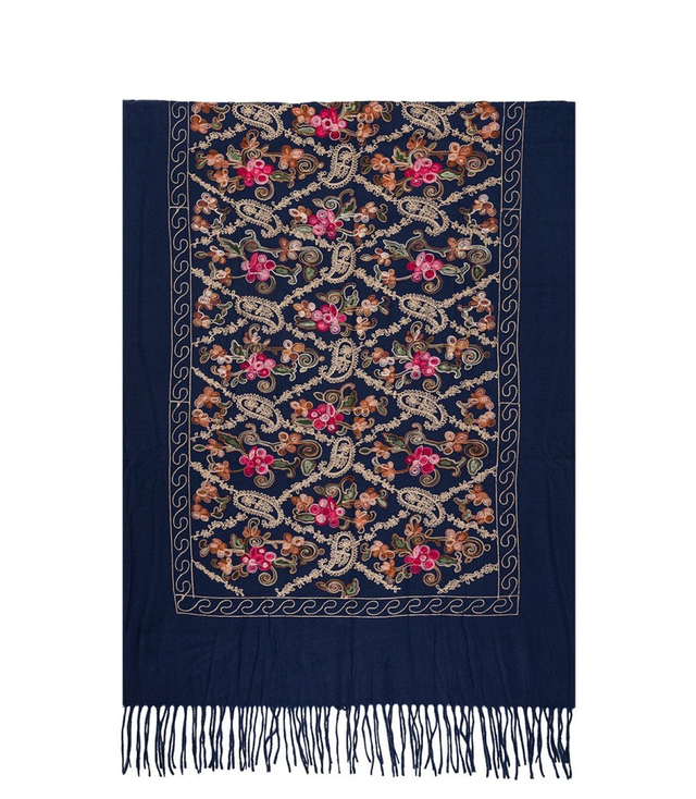 Szal damski folklorowy z kwiatowym haftem